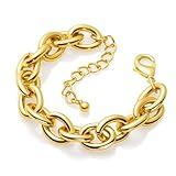 LANE WOODS Gold Bracelets for Women 14k Gold Plated Chunky Thick Large Link Chain Bracelet