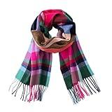 CALVIN & OLIVIA Ultra-Soft Winter Cashmere Feel Scarf Plaid Multi-Color Warm Long Unisex Winter Scarves Perfect Holiday Gift for Women Men Red Black Bold Strip Plaid