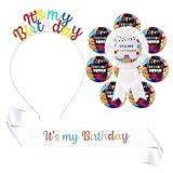 Hoteam Birthday Squad Party Favors Girl Headband Set Include Tiara Crown Badge Sash '' It's My Birthday '' Pin 8 Squad Button Pins Crew Favors Supplies for Kids Women or Men