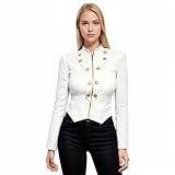 Hybrid & Company Women's Fashion Military Crop Premium Ultra Stretch Gold/Sliver Millennium Zipper Up Dressy Blazer Jacket KJK1125X Ivory 2X