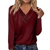 Generic AMazoN Overstock Outlet Store Clearance Prime, Casual Tops for Women Womens Long Sleeve Tops Casual Button Down Casual Shirt V Neck Fashion Pleated Womens Fall Clothes Womens (Wine,Large)