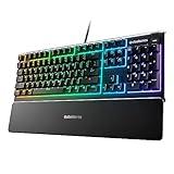 SteelSeries Apex 3 RGB Gaming Keyboard – 10-Zone RGB Illumination – IP32 Water Resistant – Premium Magnetic Wrist Rest (Whisper Quiet Gaming Switch)