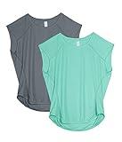 icyzone Workout T-Shirt for Women - Fitness Gym Yoga Running Exercise Cap Sleeves Tops (S, Florida Keys/Grey)