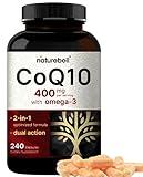 NatureBell CoQ10 400mg with Omega 3 Fatty Acids, 240 Capsules | Stable High Absorption Form – Antioxidant Support for Heart & Energy Health – Extra Strength Coenzyme Q10 Supplement