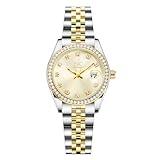 SHENGKE Women's Crystal Accented with Solid Alloy Steel Band Watch Elegant Dress Quartz Calendar Watches for Women (Silver-Gold)