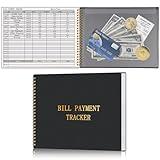 HAUTOCO Bill Tracker Notebook Monthly Bill Payment Tracker for Personal Budgeting Home Financial with 2 Storage Pocket, Payments Checklist Organizer Bill Planner 10.1 x 7.8'', Black