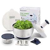 Rorence 3 in 1 Stainless Steel Pump Salad Spinner Food Chopper Set: Large Collapsible Lettuce Spinner, Chopper for Vegetable Slicer and Dicer, 5 QT Mixing Bowl with 5 Graters