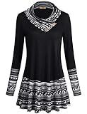 Miusey Zulily Tunics for Women,Misses Business Casual Splice Top Fall Warm Long Sleeve Trapeze Tunic Sweatshirt to Wear with Leggings for Work Semi-formal Office Wear Black XL