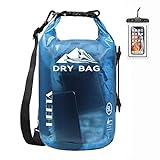 HEETA Dry Bag Waterproof for Women Men, Roll Top Lightweight Dry Storage Bag Backpack with Phone Case for Travel, Swimming, Boating, Kayaking, Camping and Beach (Transparent Blue, 5L)