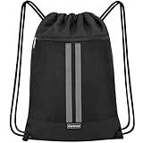 Carbrea Drawstring Backpack - Drawstring Bags with Front Pocket Foldable String Backpack Sackpack for Gym Sport Excursions - Black