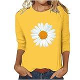 Generic Clearance Items Outlet 90 Percent Off 3/4 Sleeve Knit Tops Solid Long Sleeve Shirts for Women Boat Outfit Cute Boho Tops for Women Last Orders Placed by me on Yellow-1 L