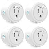 GHome Smart Mini Plug Compatible with Alexa and Google Home, WiFi Outlet Socket Remote Control with Timer Function, Only Supports 2.4GHz Network, No Hub Required, ETL FCC Listed (4 Pack), White