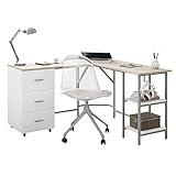 Techni Mobili L Shaped Desk - Two-Toned Computer Desk with Drawers & Storage Shelves - Simple Modern Furniture & Home Office Space Corner Table for Work & Writing