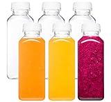 Norcalway 6pcs 12oz Plastic Juice Bottles with Caps, Reusable Juicing Bottles, Clear Drink Containers with Lids for Juicing, Smoothie and Other Beverages
