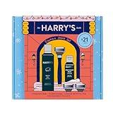 Harry's Holiday Shaving Gift Set for Men - Razor Handle, 3 Razor Blade Refills, Foaming Shave Gel, and Post-Shave Balm - Evening Blue