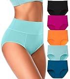 ASIMOON Tummy Control Underwear for Women Cotton High Waisted Plus Size Full Coverage Shaping Panties Briefs Ladies Pack XL