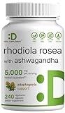 DEAL SUPPLEMENT Rhodiola Rosea with Ashwagandha 5,000mg Per Serving, 240 Veggie Capsules – Max Strength 10:1 Root Extract – Adaptogenic Supplements for Relaxation, Energy, & Brain Health – Non-GMO