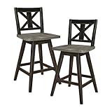Solid Wood High Back Swivel Counter Height Bar Stools Set of 2, Kitchen Stools Counter Height, Foot Rest, X Back, Tall Wooden Armless Dining Chairs For Kitchen Island, Farmhouse, Rustic, Black