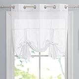 PONY DANCE Bathroom Window Curtains - Tie Up Shade for Bedroom Light Filter Semi-Sheer Roman Shade Drapes Elegant for Home Decoration, 42 x 54 inches, White, Set of 1