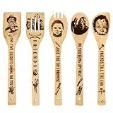 5Pcs Horror Movie Merchandise - Wooden Spoons for Cooking, Horror Decor - Engraved Wooden Cooking Utensils, Halloween Kitchen Accessories, Horror Movie Decor, Horror Movie Gifts