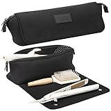 BAREFOOT CARIBOU Hair Tools Travel Bag and Heat Resistant Mat for Flat Irons, Straighteners, Curling Iron, Haircare Accessories, 2-in-1 design, with Interior Pockets, Portable Organizer(Black)