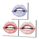ZHOUWALLPIC Abstract Lips Canvas Wall Art 3 Pics Pink Red Purple Lips Picture Prints Watercolor Sexy Woman Lips Paintings Bedroom Home Bathroom(Lips-1,20x20inchx3 Pieces (50x50cmx3 Pieces))