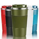 YINJOYI 12oz Travel Coffee Cups Insulated Tumbler Thermal Mug to Go with Lid Leak Proof Reusable Stainless Steel Coffee Mug Spill Proof for Hot and Iced Cold Drinks (Green, 380ml)