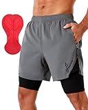 Sportneer Bike Shorts for Men - 3D Padded Lightweight MTB Fit Riding Biking Bicycle Biker Shorts with Zipper Pockets Grey