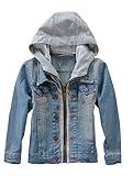 Mallimoda Kids Boys Girls Hooded Denim Jacket Zipper Coat Outerwear Style 2 Blue 11-12 Years