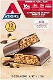 Atkins Chocolate Peanut Butter Protein Meal Bar, High Fiber, 16g Protein, 2g Sugar, 3g Net Carb, Meal Replacement, Low Carb, Keto Friendly, 12 Count