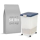 IRIS USA Airtight Pet Food Storage Container, Up to 54 lbs, Attachable Wheels, For Dog Cat Bird and Other Pet Food Storage Bin, Keep Fresh, Easy Mobility, BPA Free, Navy/Pearl