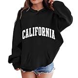 California Hoodies for Girls Graphic Letter Print Pullover Oversized Sweatshirts Long Sleeve Casual Loose Tops 3-12T Black