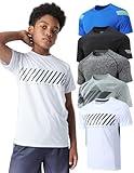 5 Pack Boys Athletic Shirts, Youth Activewear Dry Fit Tshirts for Kids, Short Sleeve Tees, Bulk Athletic Performance Clothing (Set 3, Small)