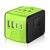 SAUNORCH Travel Adapter Worldwide, Universal International Power Plug Adapter W/2.4A 2xUSB-A and 3.0A 2xType-C Wall Charger, European Travel Plug Adapter for Europe UK EU US CA AU Italy Asia-Green