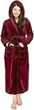 NY Threads Women's Fleece Hooded Bathrobe Plush Long Spa Robe, X-Large, Burgundy