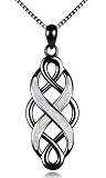 YFN Irish Celtic Knot Created Opal Pendant Necklace Sterling Silver Black Necklaces Jewelry for Women Men 18"