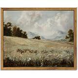 SHENIFY Vintage Landscape Framed Canvas Wall Art Grassland Classic Painting Farmhouse Kitchen Office Decor - 8x10in Natural Framed