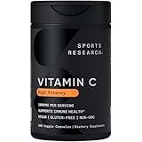 Sports Research High Potency Vitamin C Supplement - Vegan Veggie Capsules for Antioxidant Activity & Immune Support - Non-GMO Verified & Gluten Free - Ascorbic Acid Vitamin C 1000mg, 240 Count