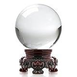 Amlong Crystal 3 inch (80mm) Clear Crystal Ball with Redwood Lion Resin Stand and Gift Box for Decorative Ball, Lensball Photography, Gazing Divination or Feng Shui, and Fortune Telling Ball