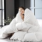 WhatsBedding Feather Down Fiber Comforter,Filled with Feather and Down Fiber, All Season White Luxury Bed Comforter,Ultra Soft 100% Cotton Duvet Insert,King Size 106"x90"