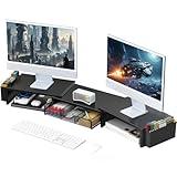 gianotter Dual Monitor Stand Riser, Desk Organizer With Drawer and 2 Pen Holders, Computer Monitor Stand, Desk Shelf for Top of Desk, Balck