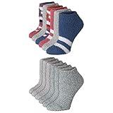 Hanes Women’s Cozy Fuzzy No Show and Crew Socks, 12-Pair Pack, Stripes/Grey/Pattern, 5-9