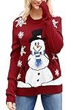 Sovoyontee Women's Cute Funny Ugly Christmas Sweater Snowflake Reindeer Holiday Knit Sweater Pullover