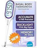 iProven Basal Body Thermometer with Backlight & Big Digits, 1/100 Degree High Precision, BBT for Ovulation Tracking, 30 Memory Recall, Accurate Fertility Temperature Tracker