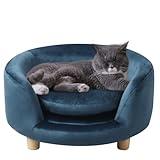 Dog Sofas and Chairs/Dog Beds with Soft Velvet Fabric/Durable Pet Sofa Bed/Wooden Frame Cat Bed/Dog Couch with Washable Comfortable Cushion for Small Dog Rest Using (Blue)