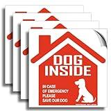 DOG Inside Alert | 4 Pack 6x6 Inch | Premium Vinyl Self-Adhesive Stickers, Satin Laminated, Weather, Scratch, Water, UV and Fade Resistance, Indoor and Outdoor