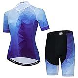 Green Womens Cycling Jersey Set, Summer Short Sleeve Ladies Mountain Dirt Bike Shirt and Shorts Padded Kit MTB Suit Cyclist Clothes Biker Biking Apparel BMX Bicycle Clothing, Small