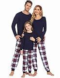 Ekouaer Family Matching Pajamas Christmas Sleepwear Long Sleeve Sleep Shirt with Plaid Pants Soft Loungewear Pjs Set Navy,Medium