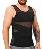 TAILONG Mens Compression Shirt Body Shaper Slimming Shirt Plus Size Gynecomastia Compression Tank Top Black