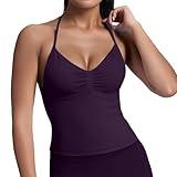 JEUROT Womens Camisole Tank Tops Sleeveless Summer Yoga Top Halter Workout Gym Cami Shirts Slim Fitted Exercise Running Camis Tshirts Activewear Beach Vacation Outfits (Dark Purple, M)